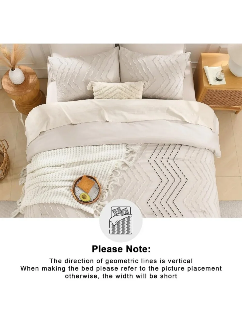 Boho King Size Comforter Set - 3 Piece Soft Cream Beige Bedding Collection
